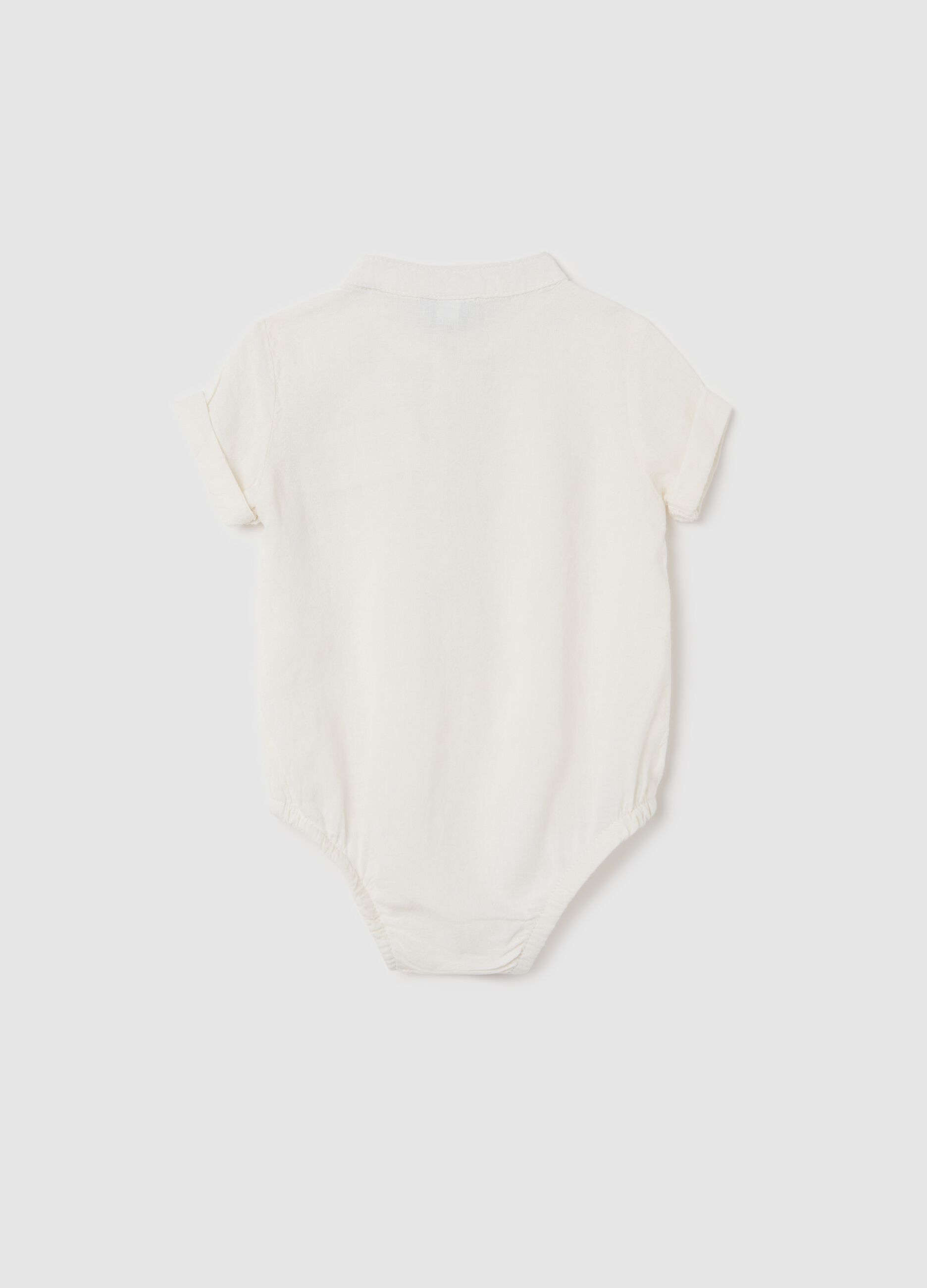 White bodysuit shirt in linen and viscose