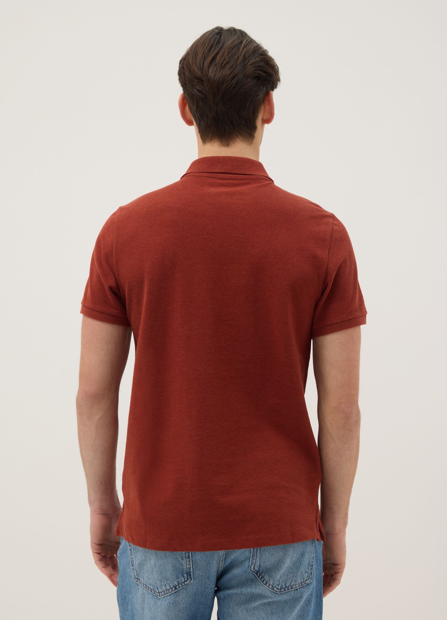 Red pure cotton short-sleeve regular fit polo shirt