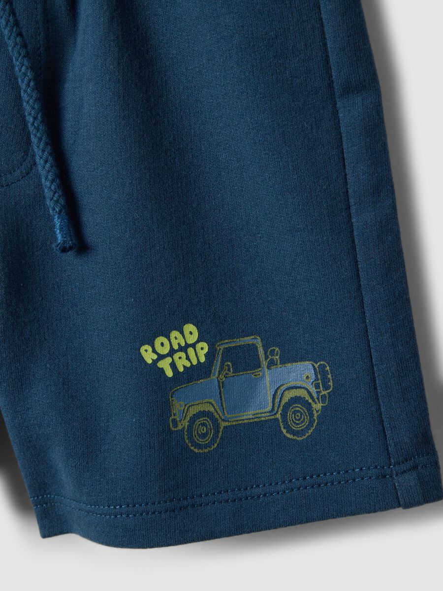 Children&rsquo;s blue pure cotton shorts, regular fit with car print_3