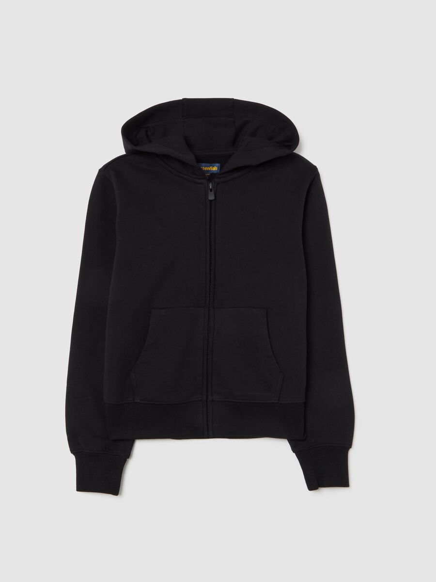 Girls' black pure cotton hoodie regular fit with zip_0