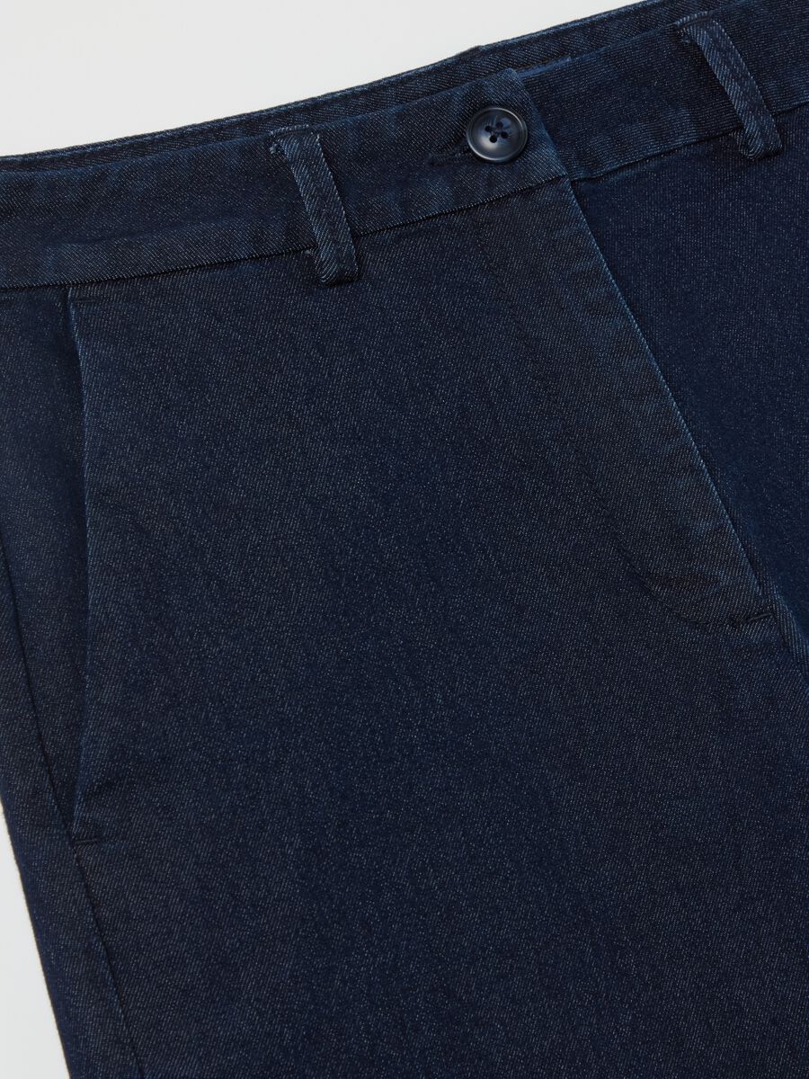 Pantalone fluido culotte in denim con risvolti_5