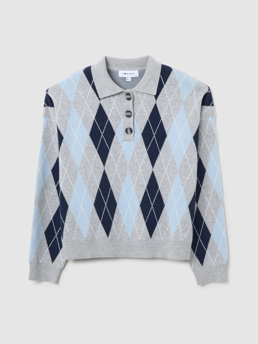 Grey and blue checkered regular fit sweater_4