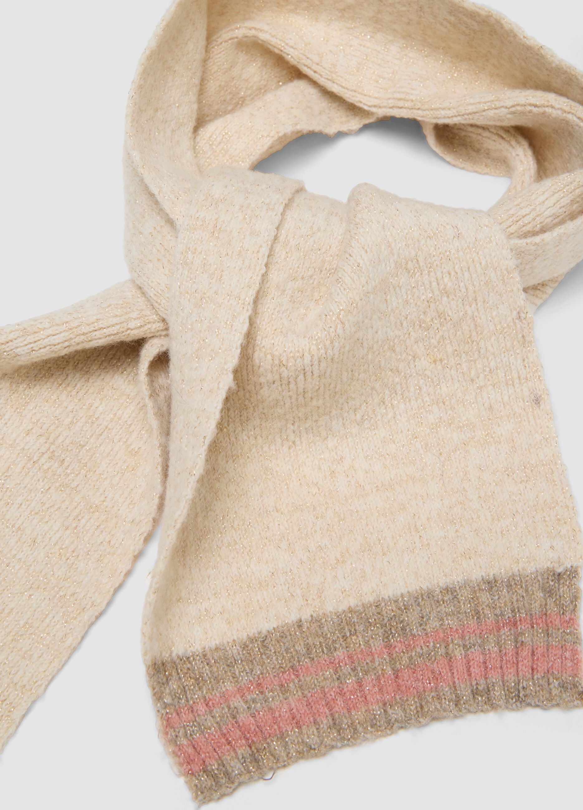Beige stretch scarf with shimmering threads