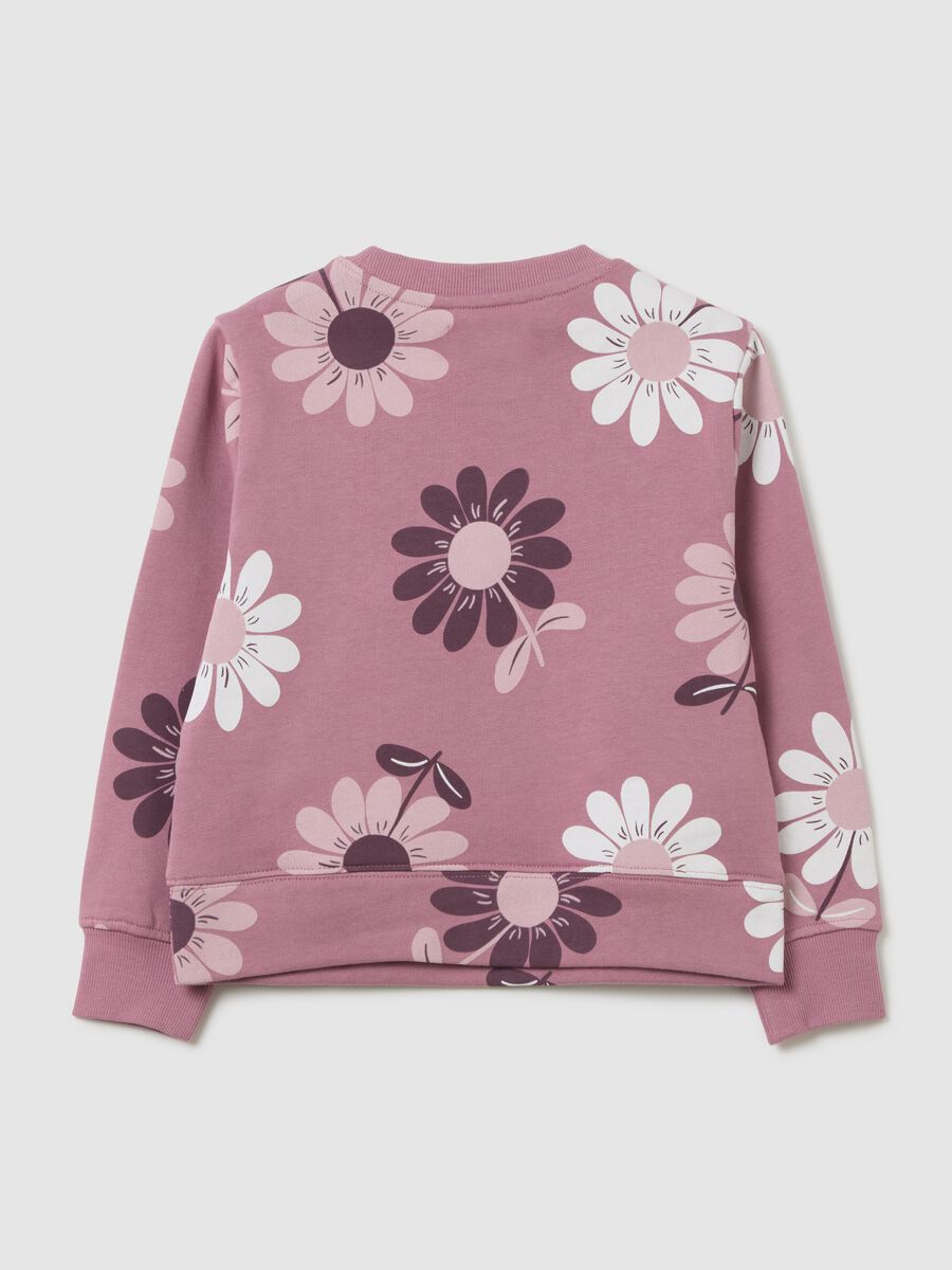 Girls' pink pure cotton sweatshirt regular fit with floral print_1