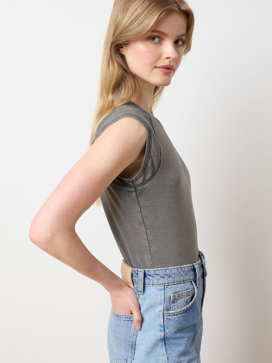 Women's grey fitted tank top in pure cotton_0