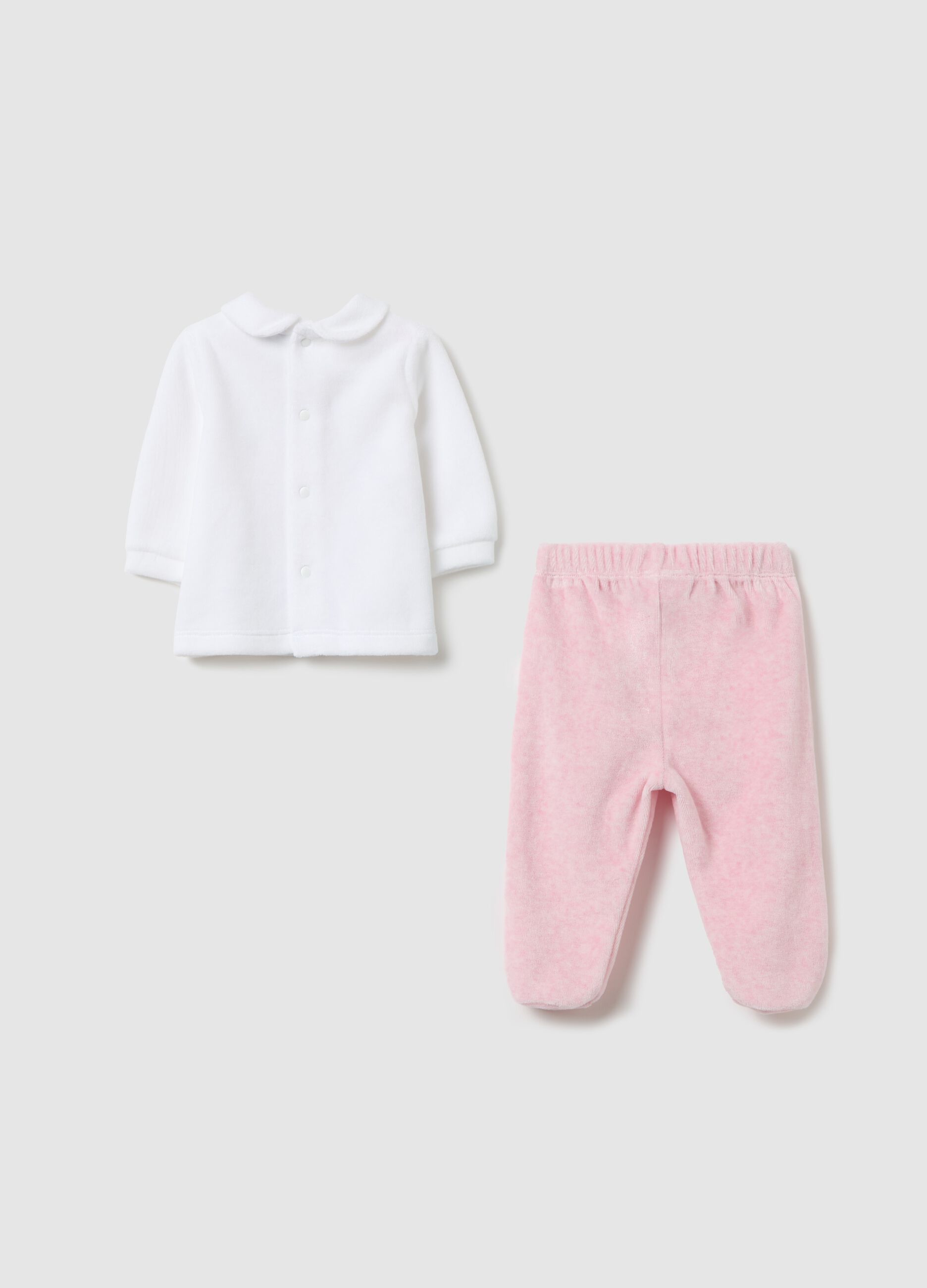 T-shirt and baby leggings set in velour with embroidery