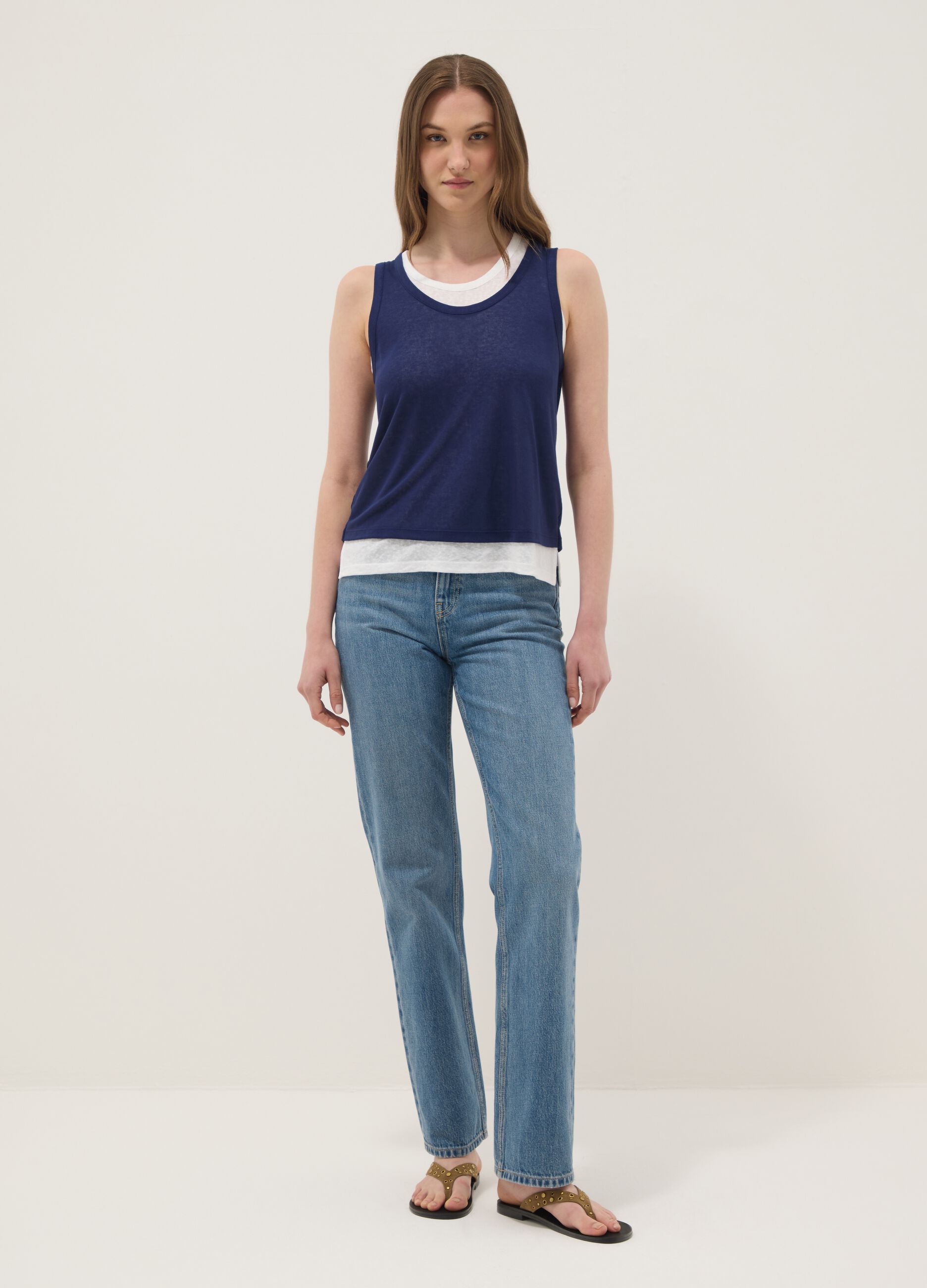 Tank top blu in misto viscosa regular fit