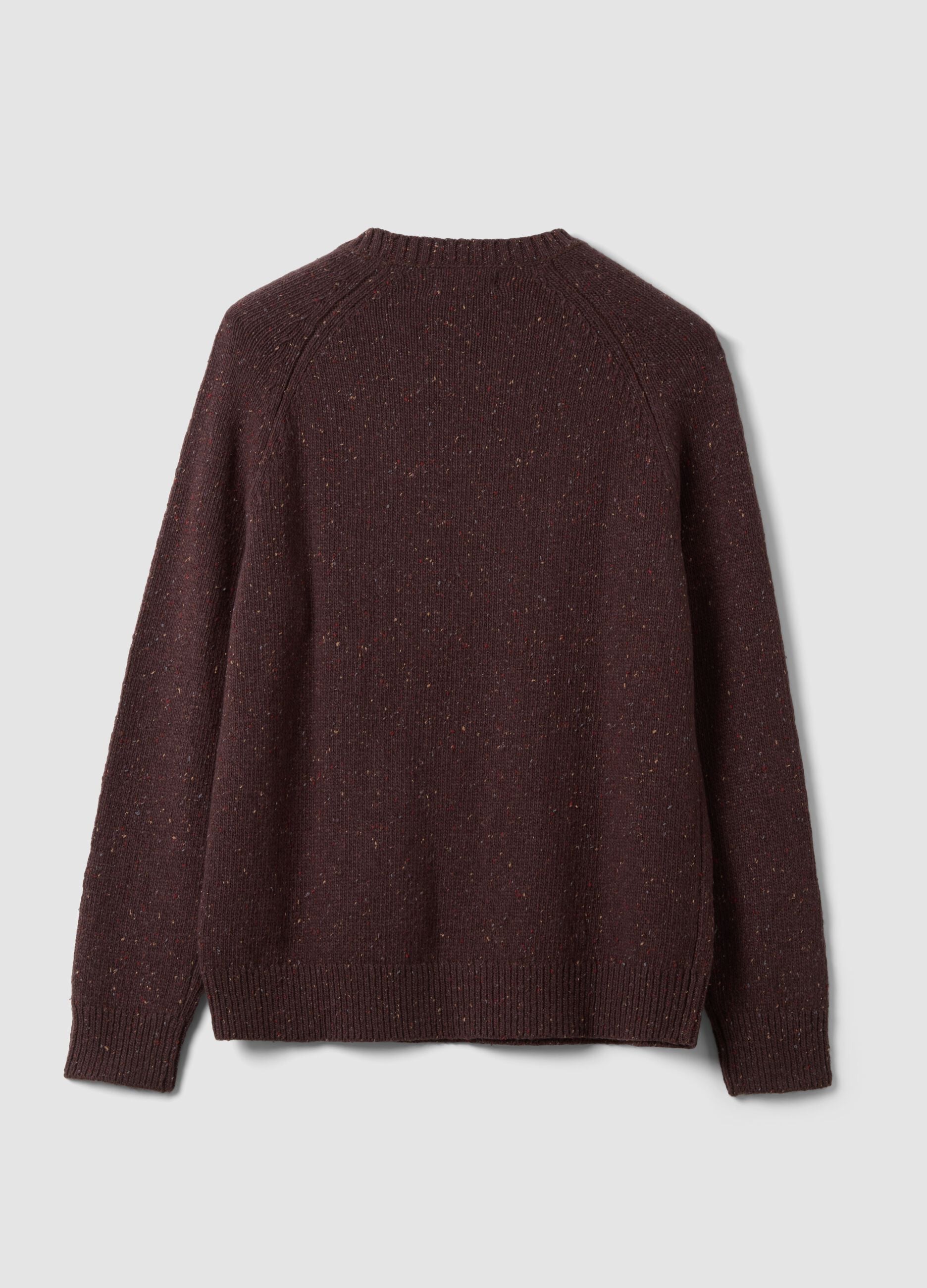 Brown cotton and wool-blend crew-neck jumper