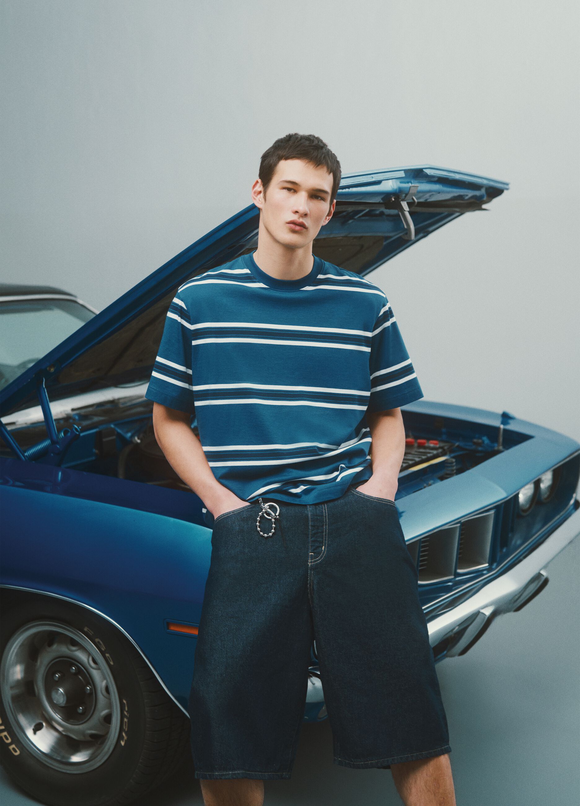 Blue striped pure cotton T-shirt