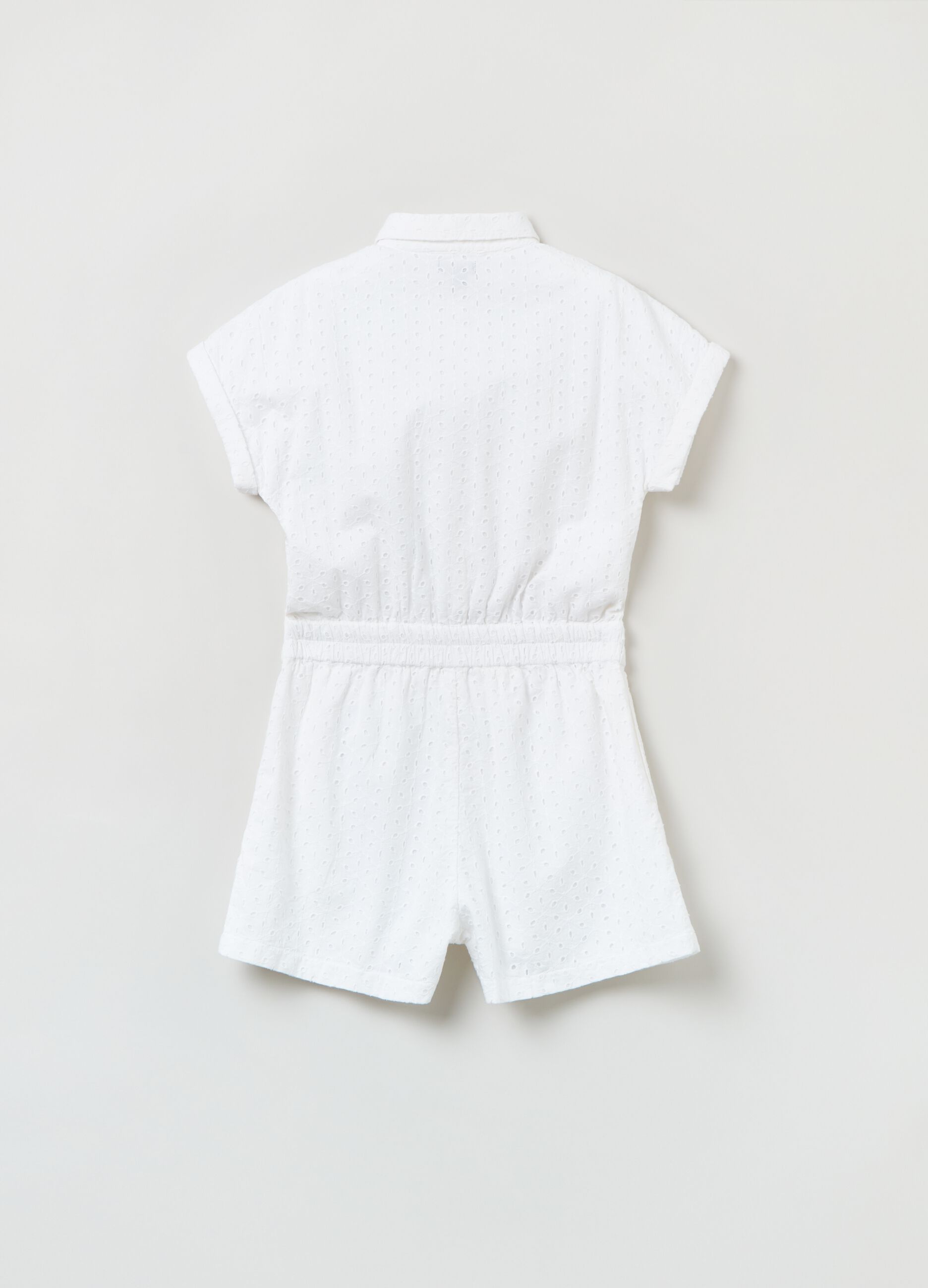 Short playsuit in broderie anglaise