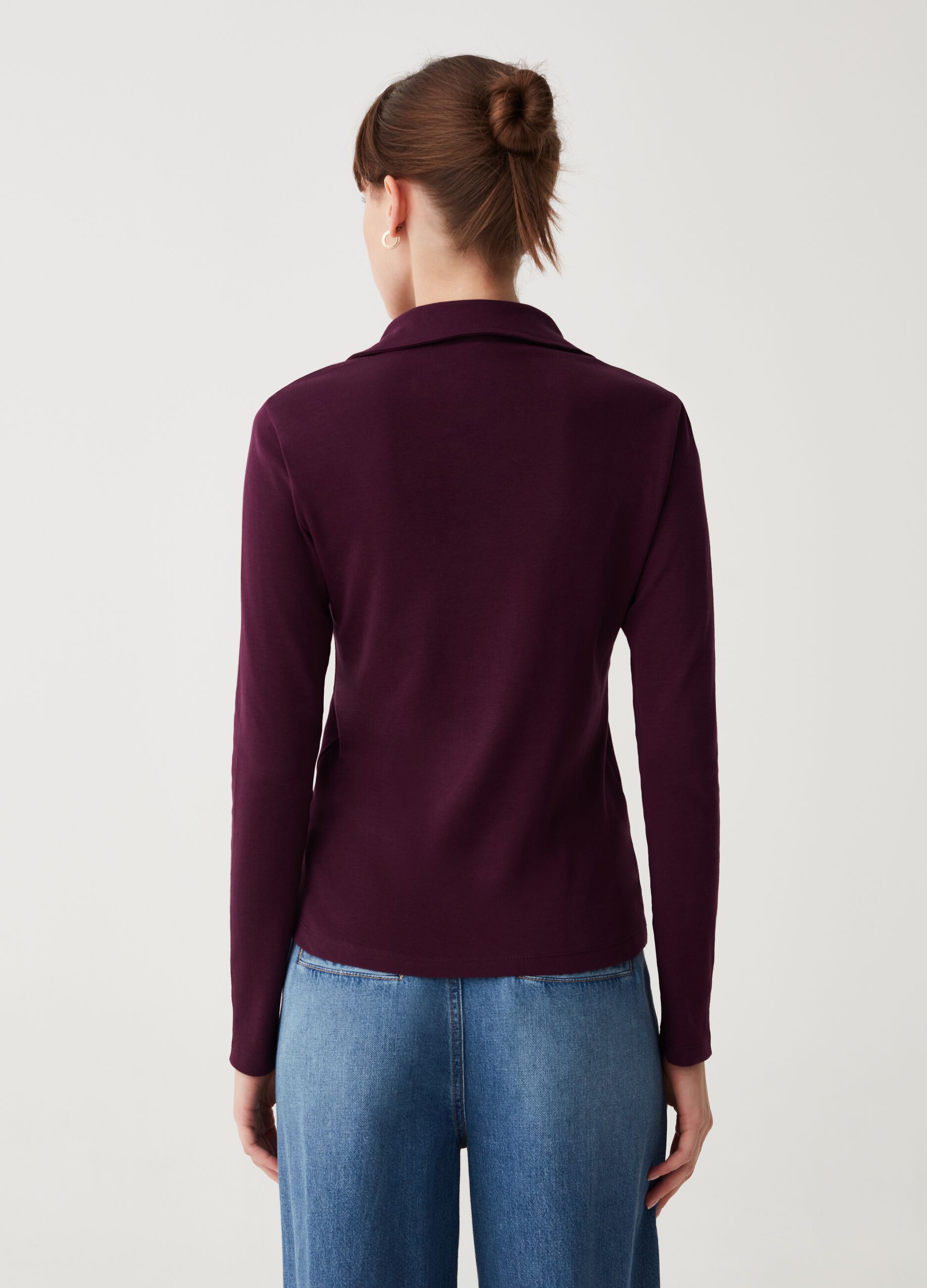 T shirt a maniche lunghe con scollo a polo Viola melanzana da Donna OVS