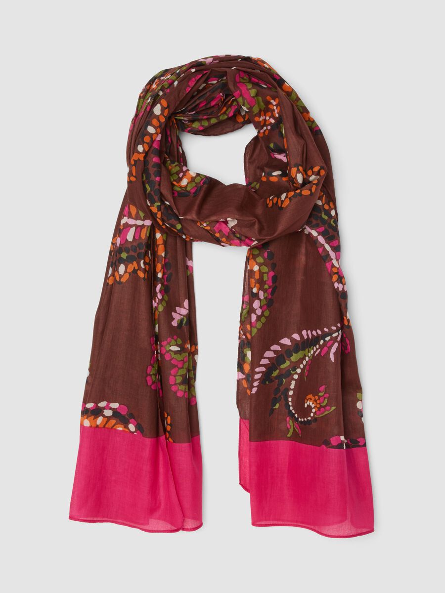 Brown and pink pure cotton floral print scarf_0