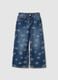 Girls' blue pure cotton jeans regular fit with flowers_0