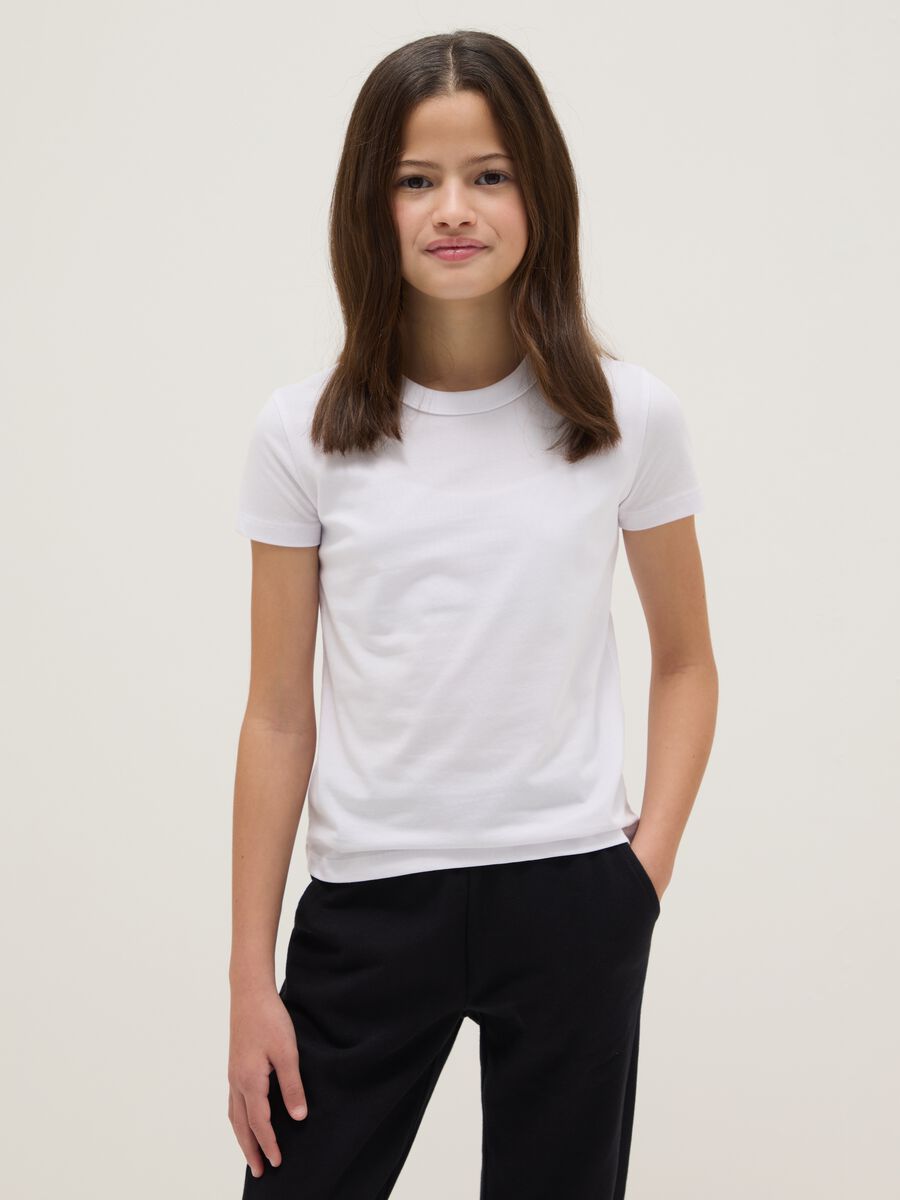 Girls' white cotton blend regular fit T-shirt_0
