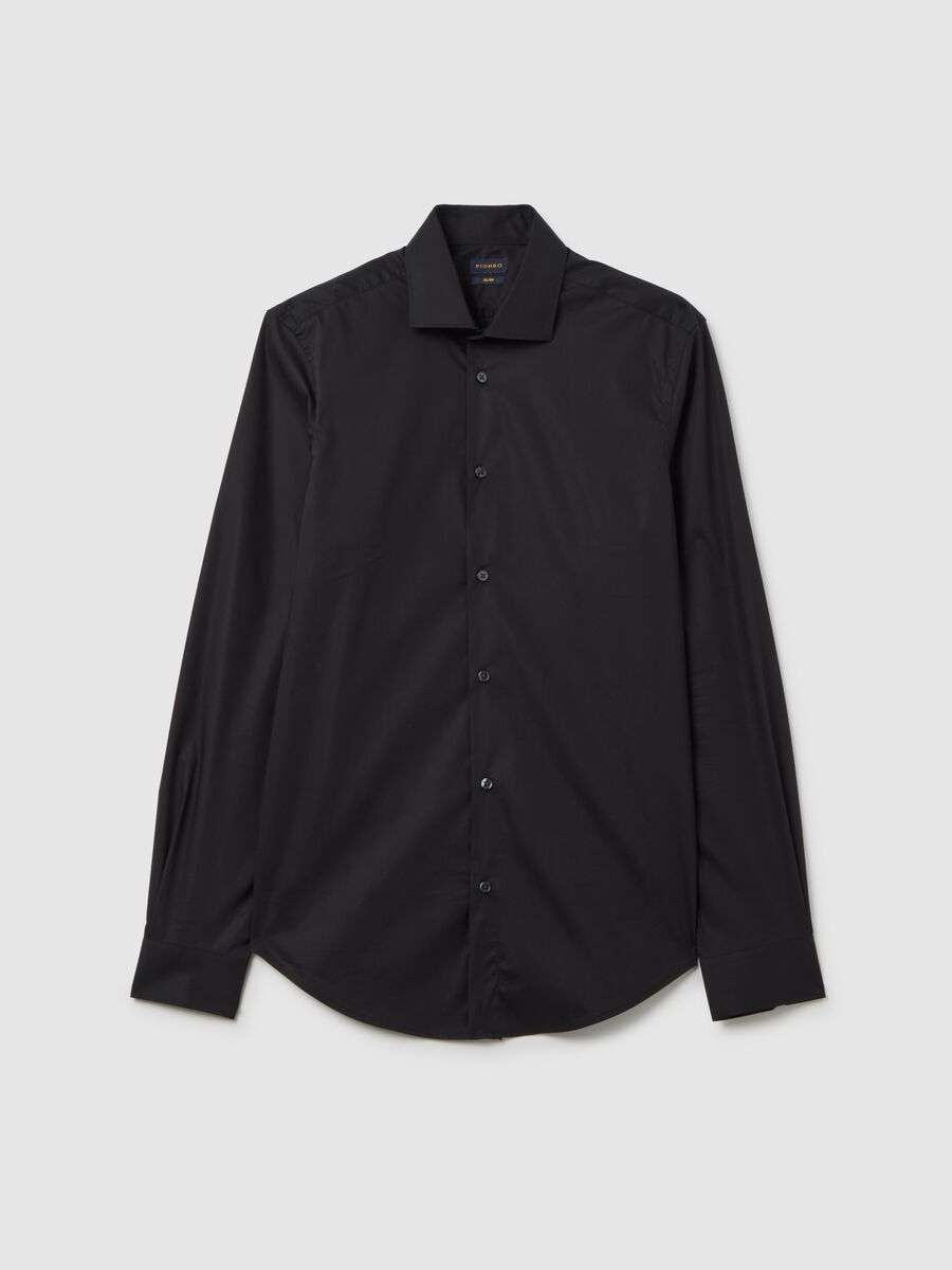 Camicia in cotone elasticizzato nera slim fit_0