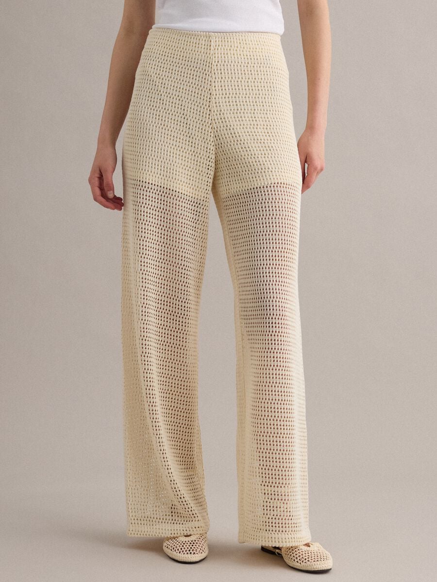 Pantaloni beige palazzo in misto viscosa_1