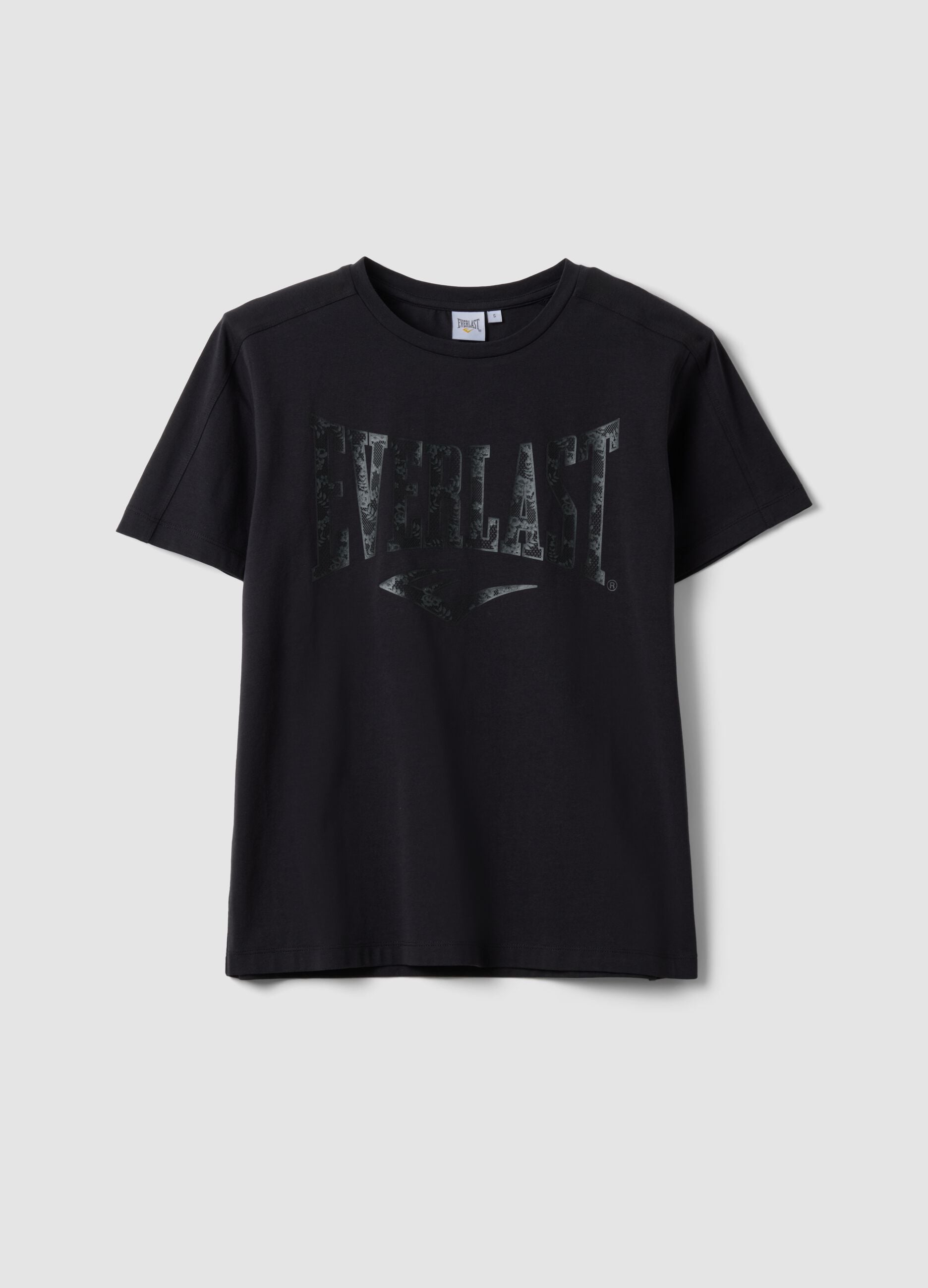 Black regular-fit stretch cotton jersey T-shirt with print