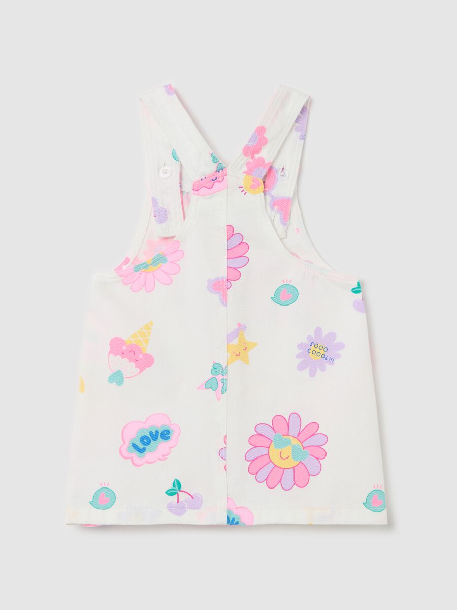 Denim pinafore with flowers print_1