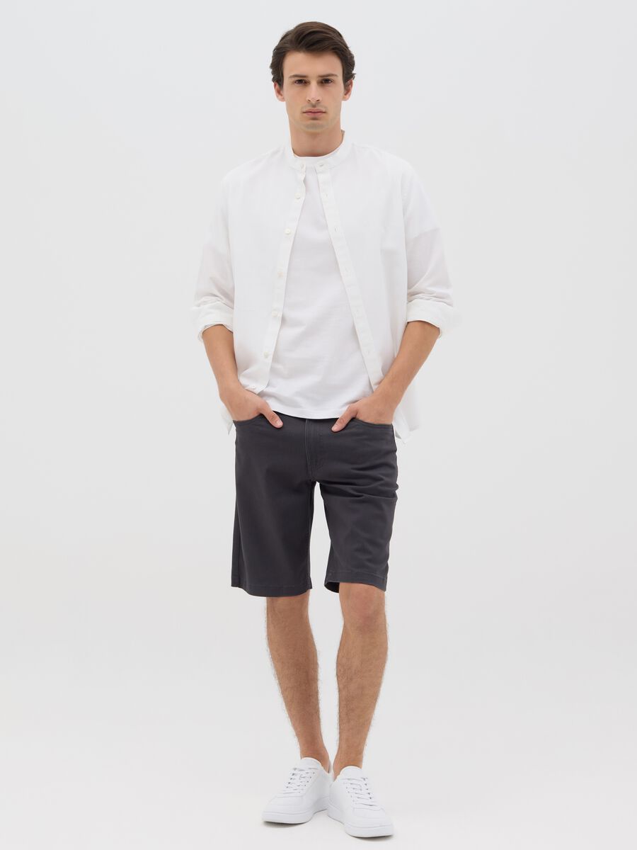 Regular black stretch cotton shorts_0