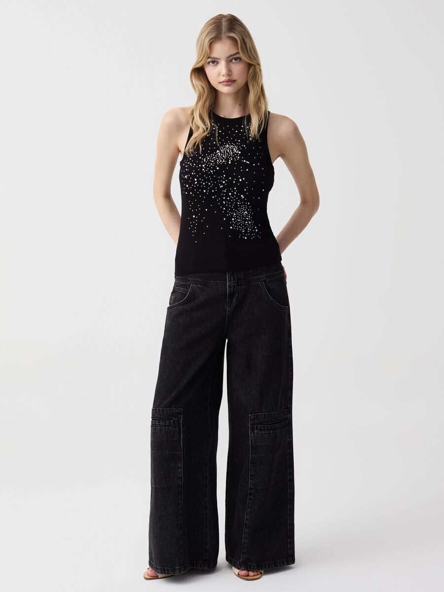 Ribbed tank top with diamantés_0
