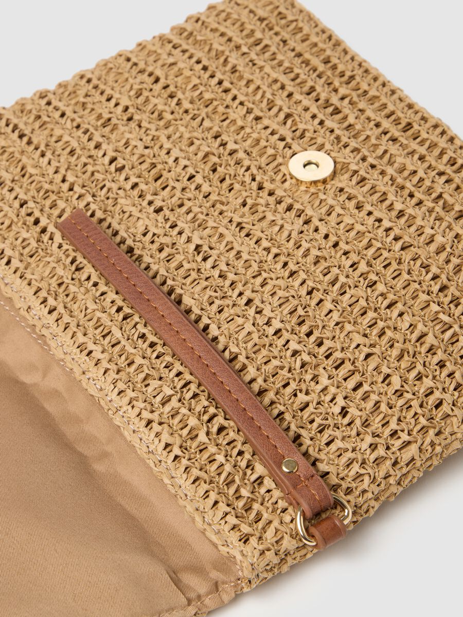 Pochette da donna in paglia beige intrecciata_2