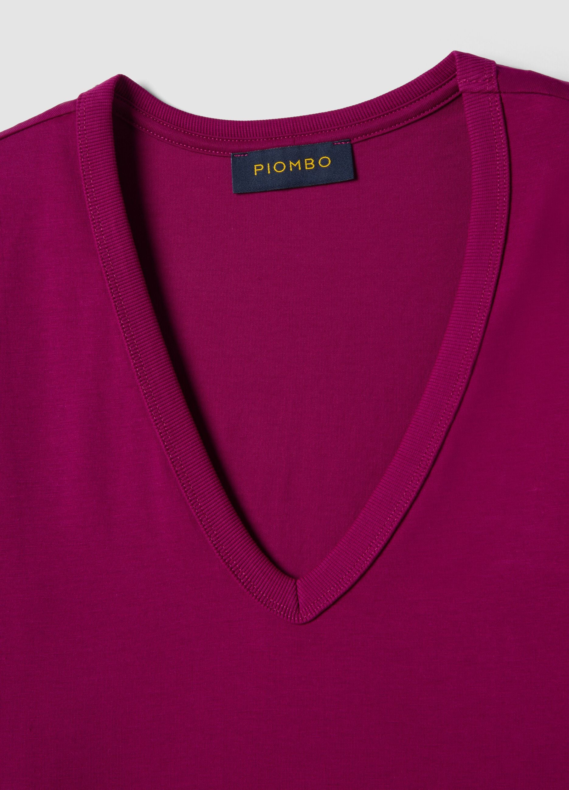 Purple pure cotton V-neck T-shirt regular fit