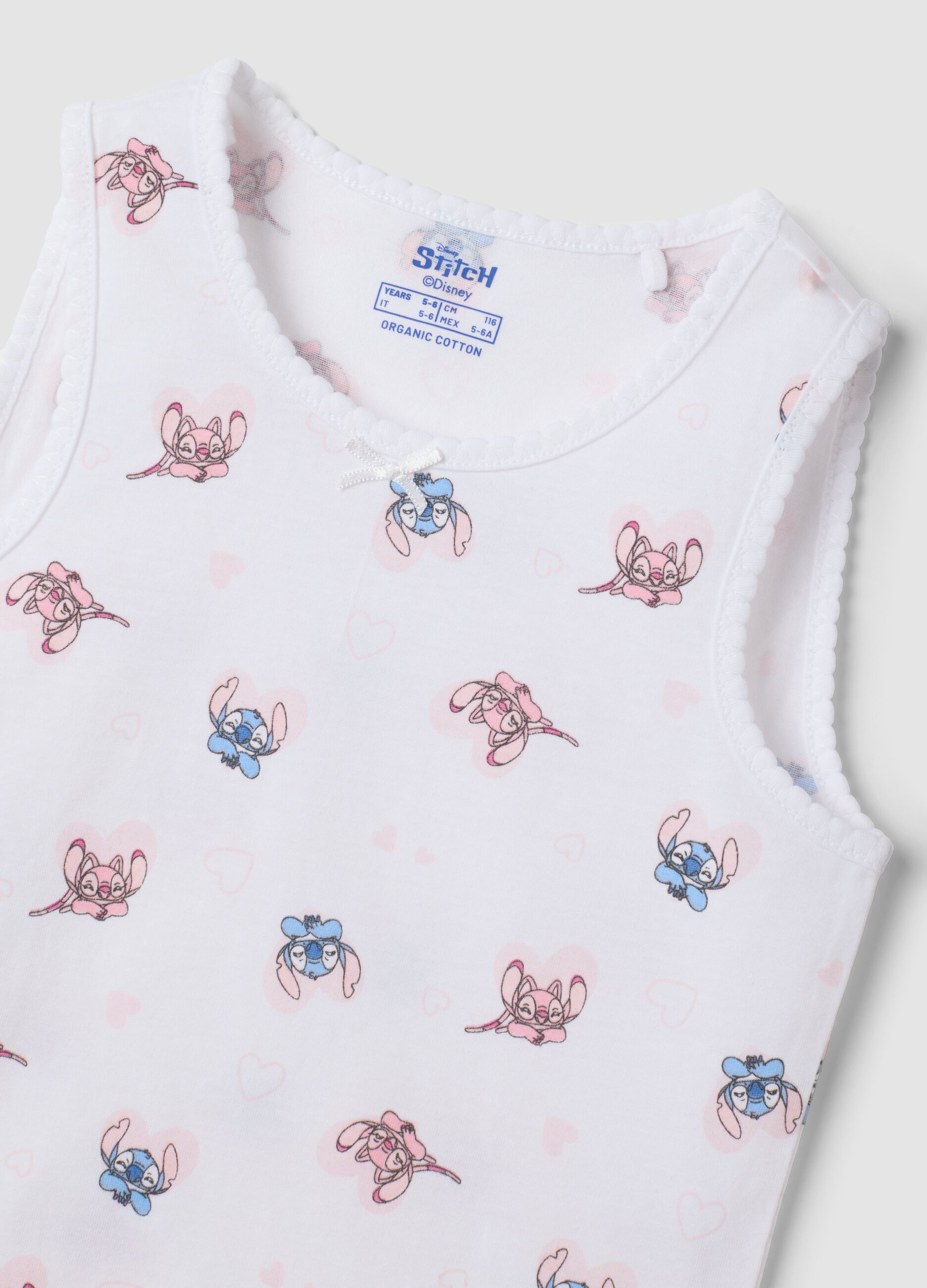 2-pack pink and white organic cotton vests with Lilo & Stitch print