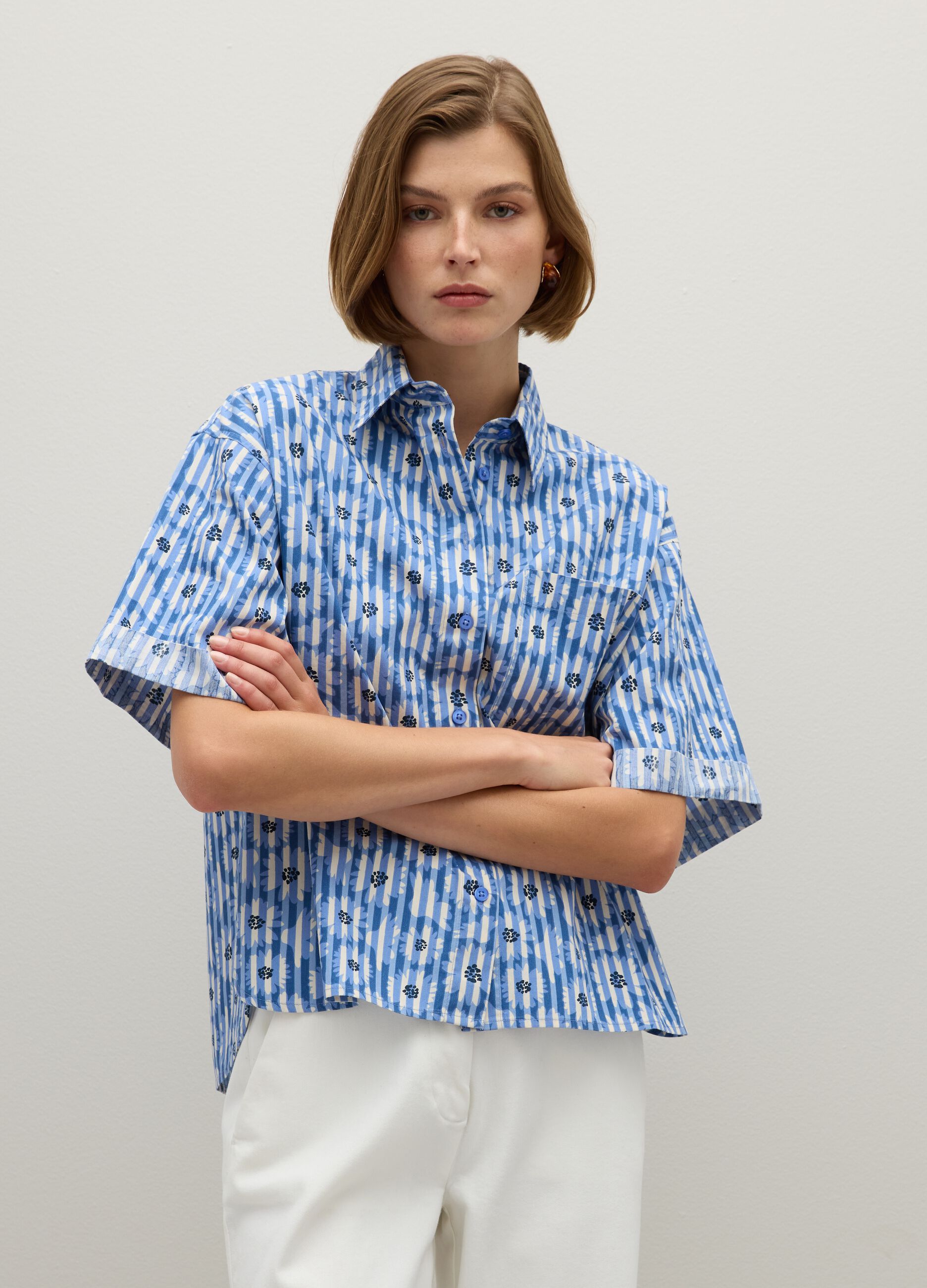 Oversized multicolour pure cotton striped shirt