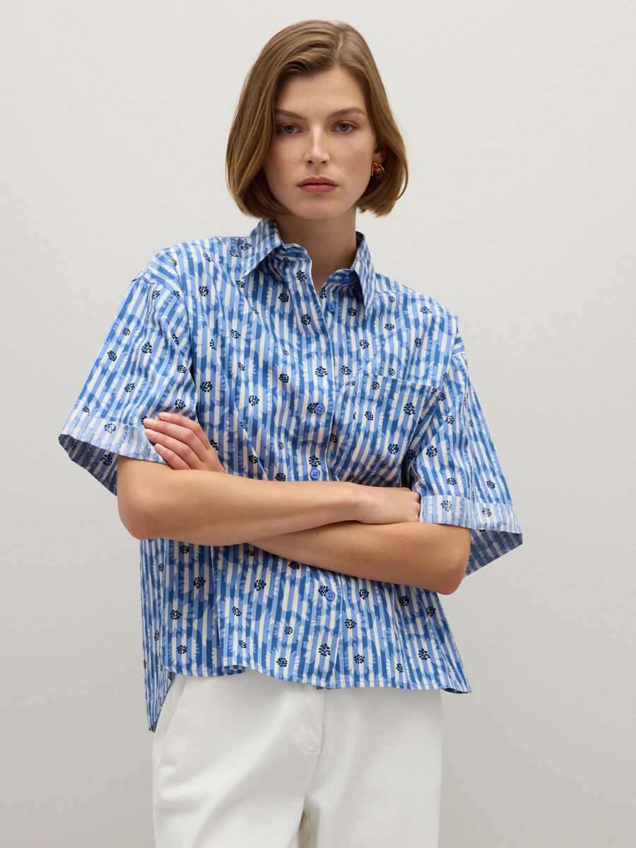 Oversized multicolour pure cotton striped shirt_0