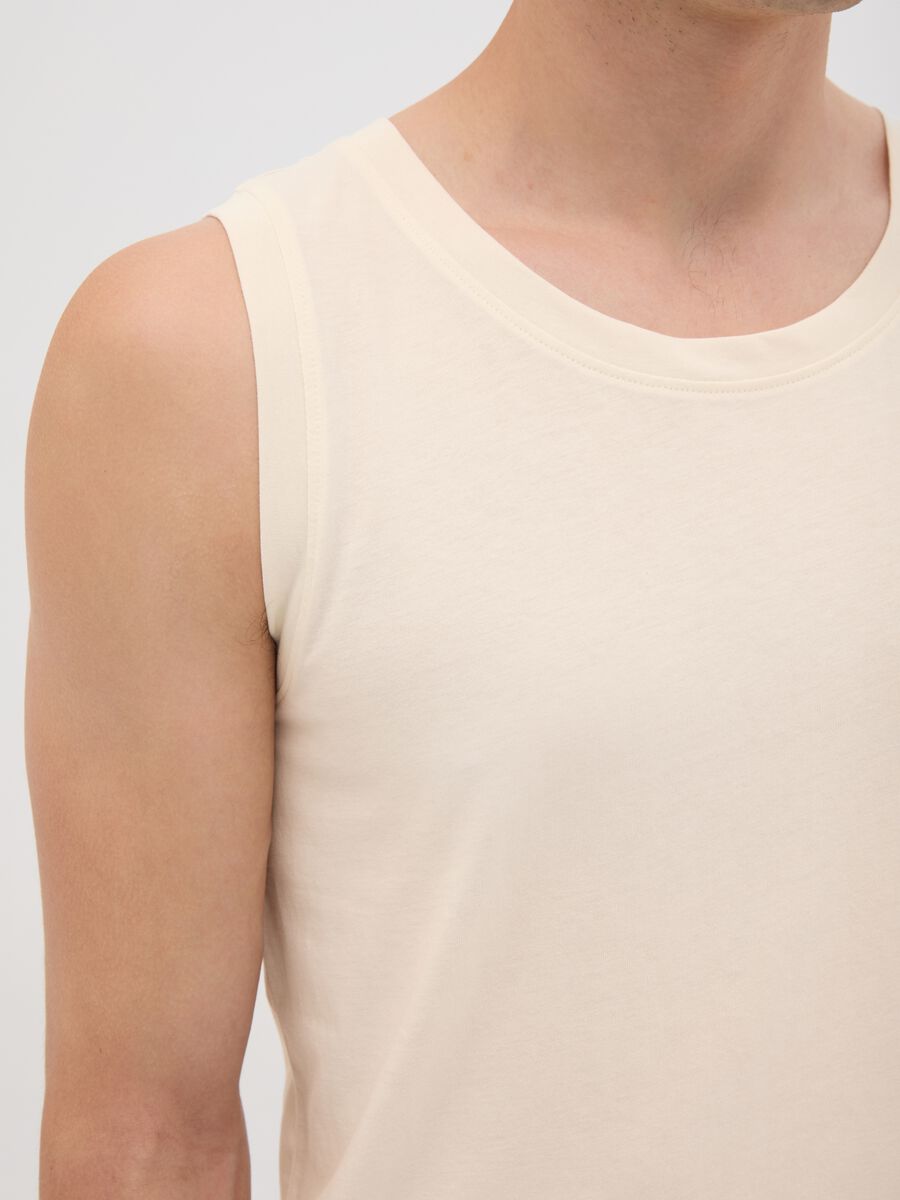 Men's Basic Tank Top in Pure Beige Cotton Regular Fit_2