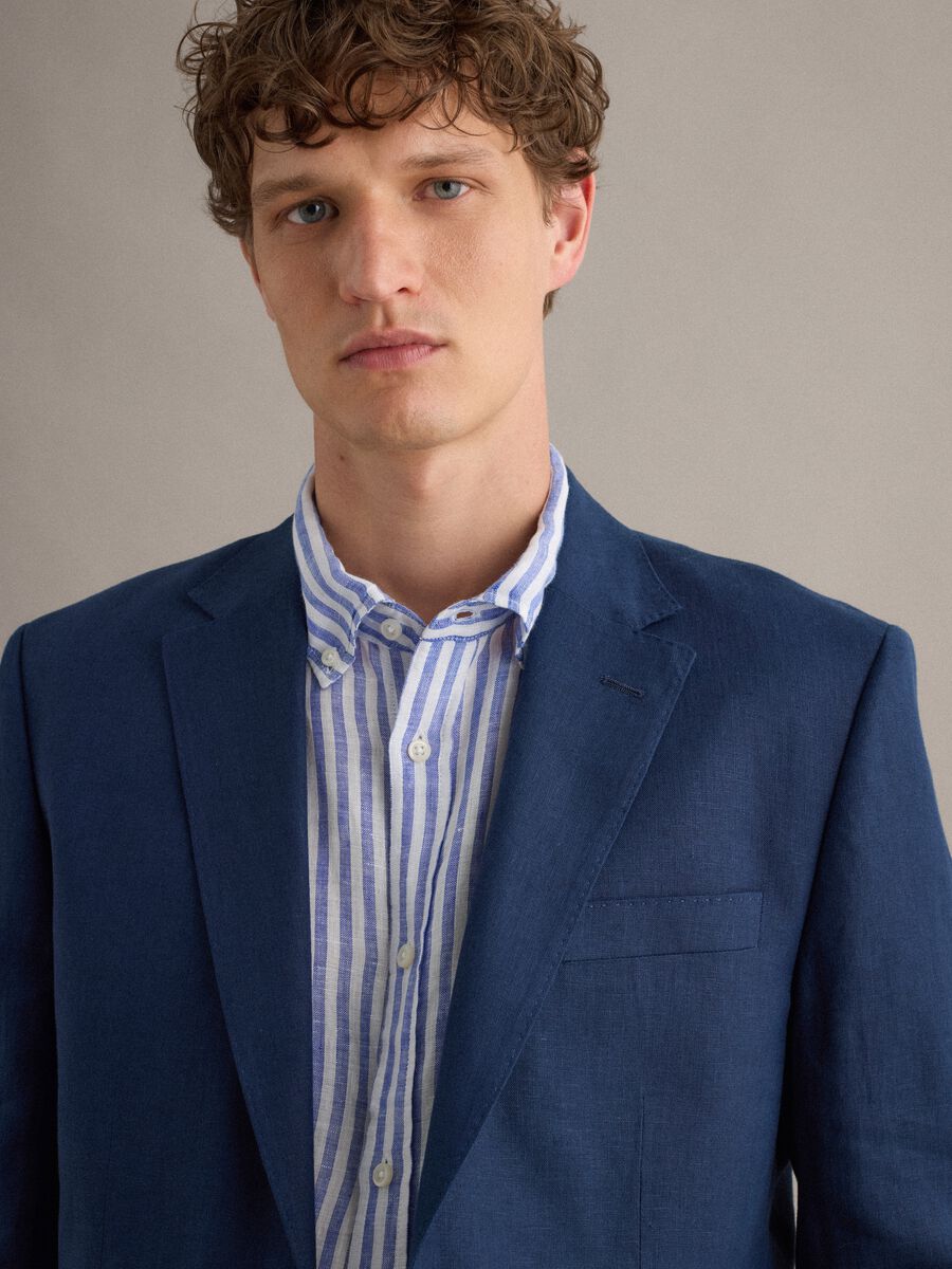 Blazer in puro lino blu slim fit_2