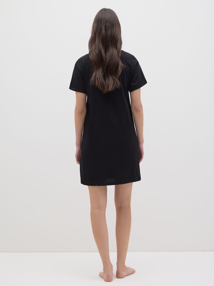 Women’s black 100% cotton nightdress with print_2