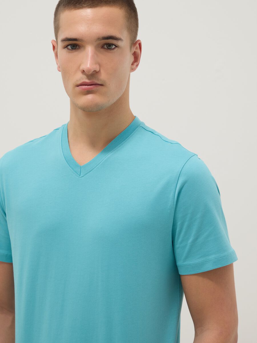 Light blue pure cotton V-neck t-shirt regular fit_4