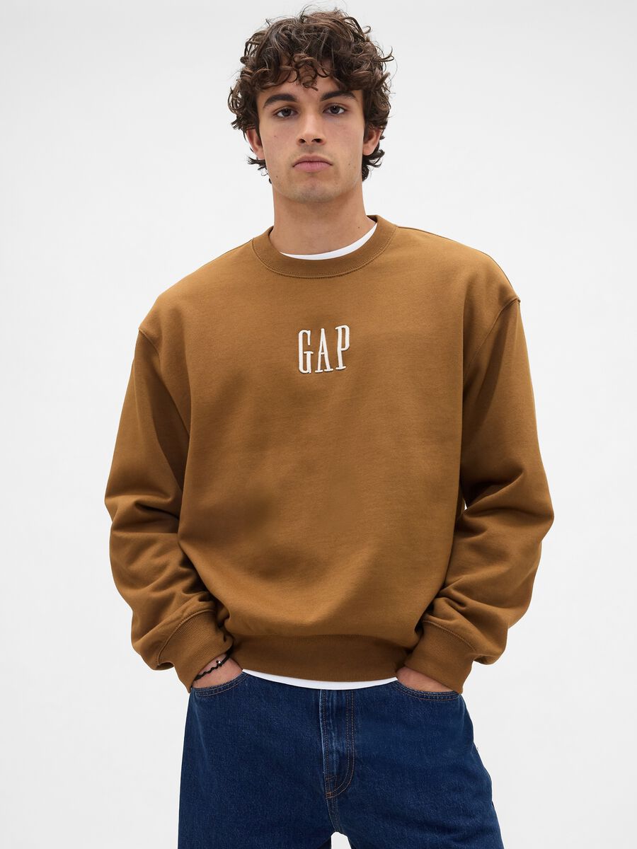 Brown crew neck sweatshirt in cotton blend_0