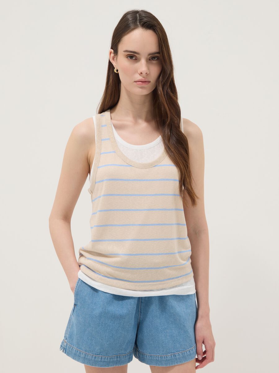 Tank top beige in misto viscosa a righe regular fit_1