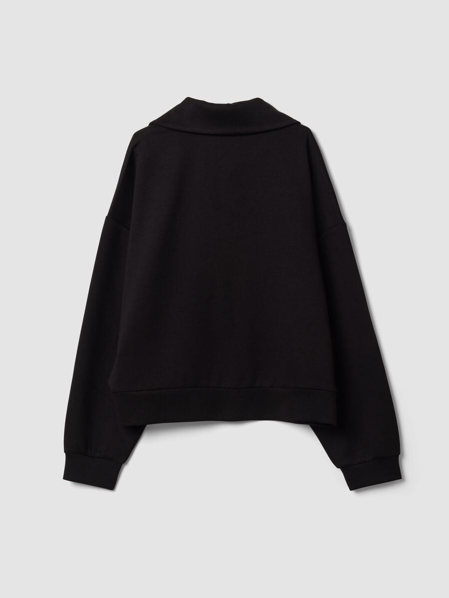 Felpa full zip nera in viscosa elasticizzata con colletto_6