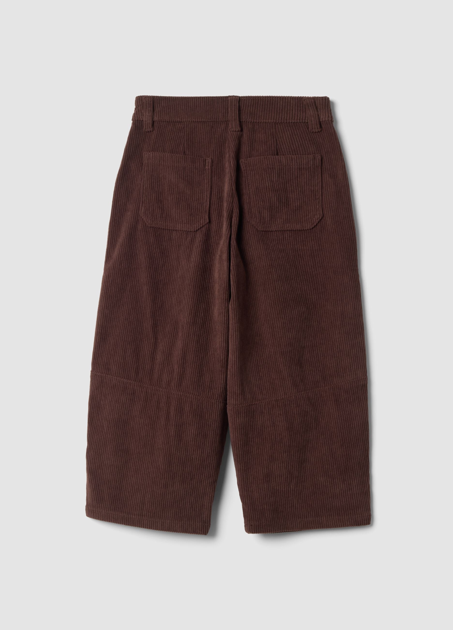 Brown ribbed wide-leg trousers
