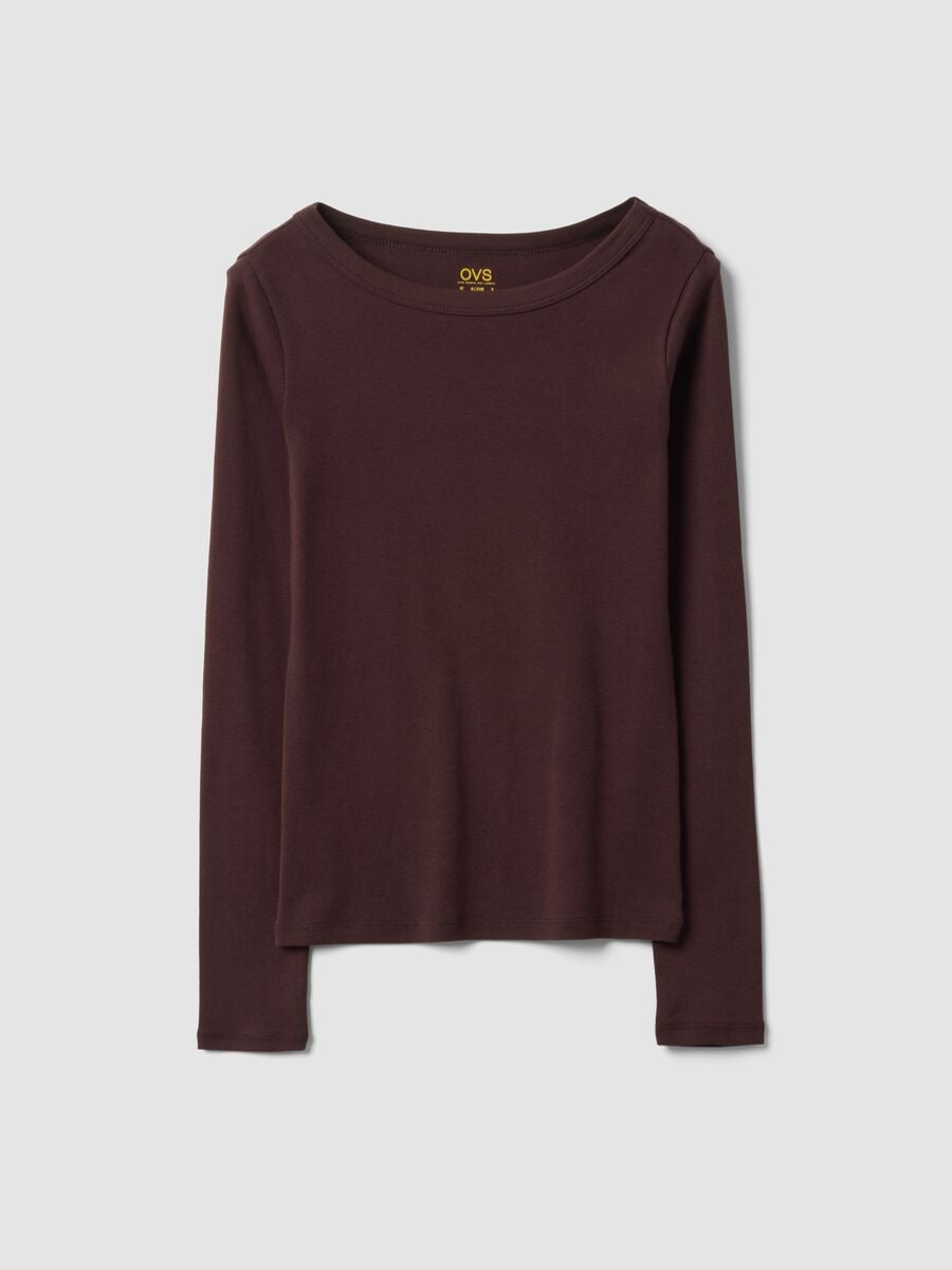 T-shirt marrone in puro cotone con girocollo regular fit_4