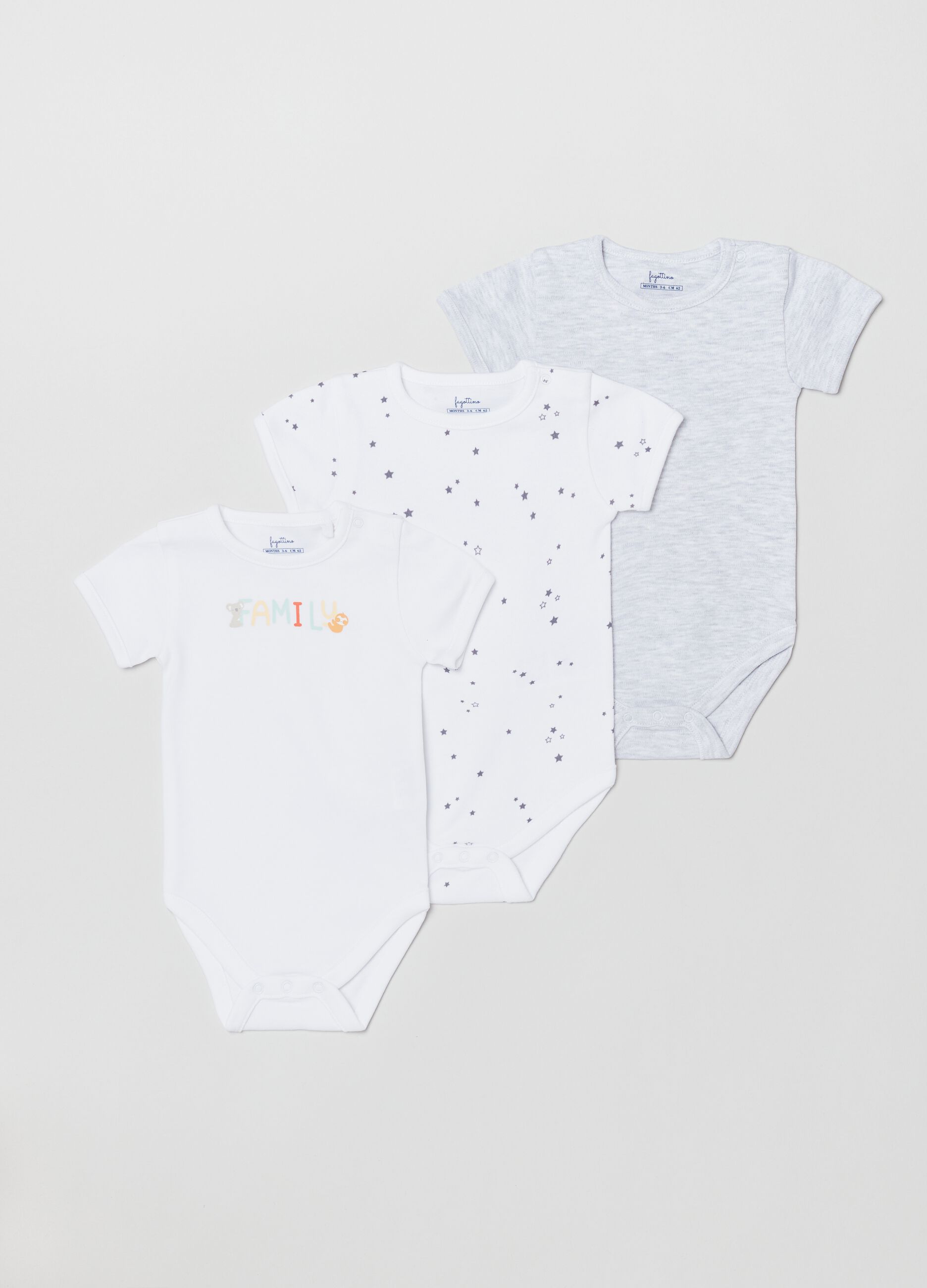 Tripack body in cotone con stampa
