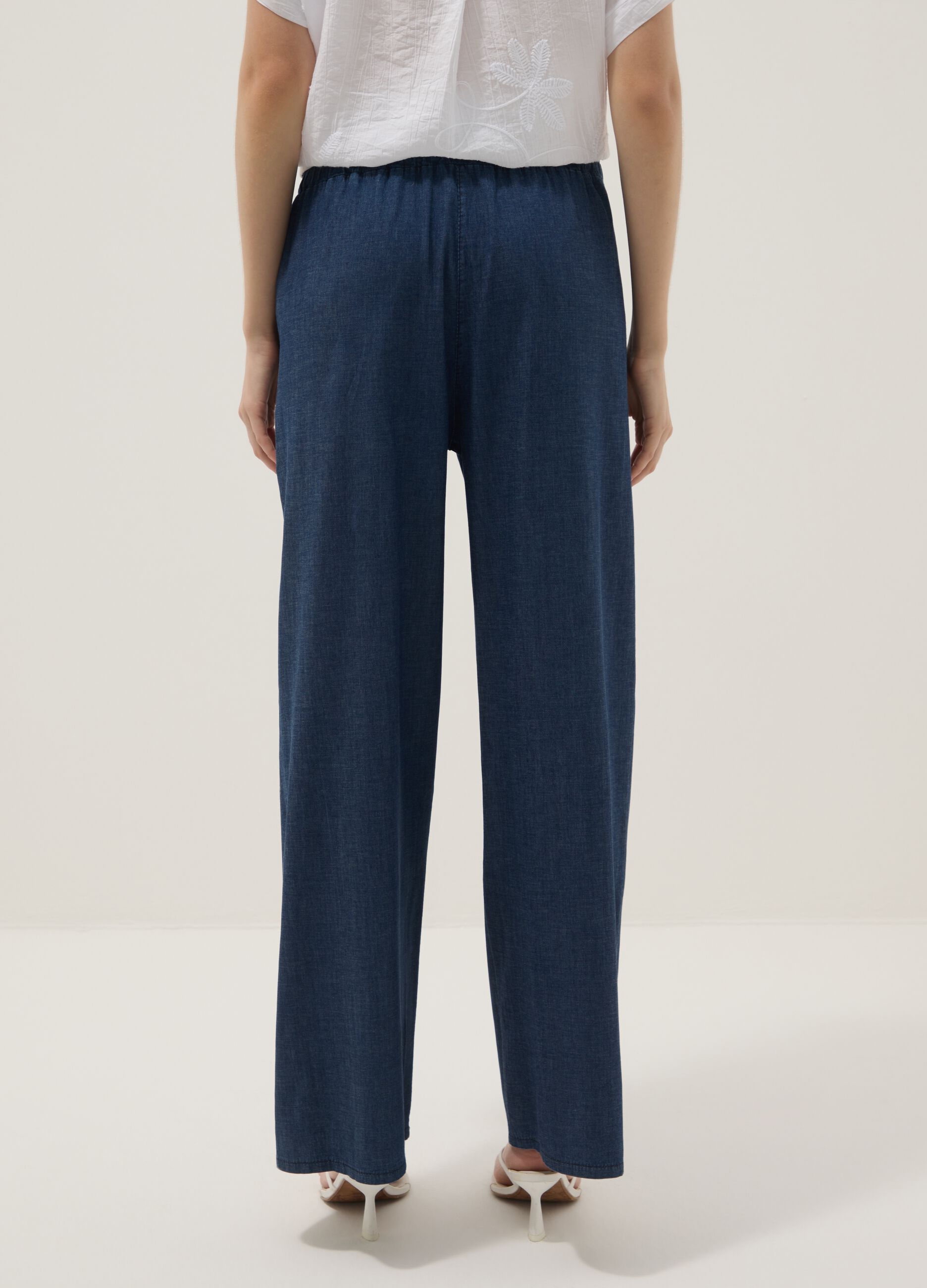 Blue palazzo trousers in stretch cotton