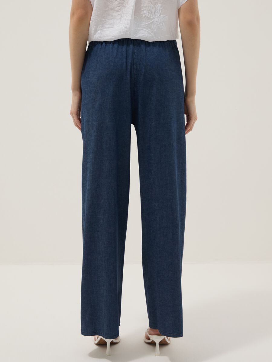 Pantaloni blu palazzo in cotone elasticizzato_2