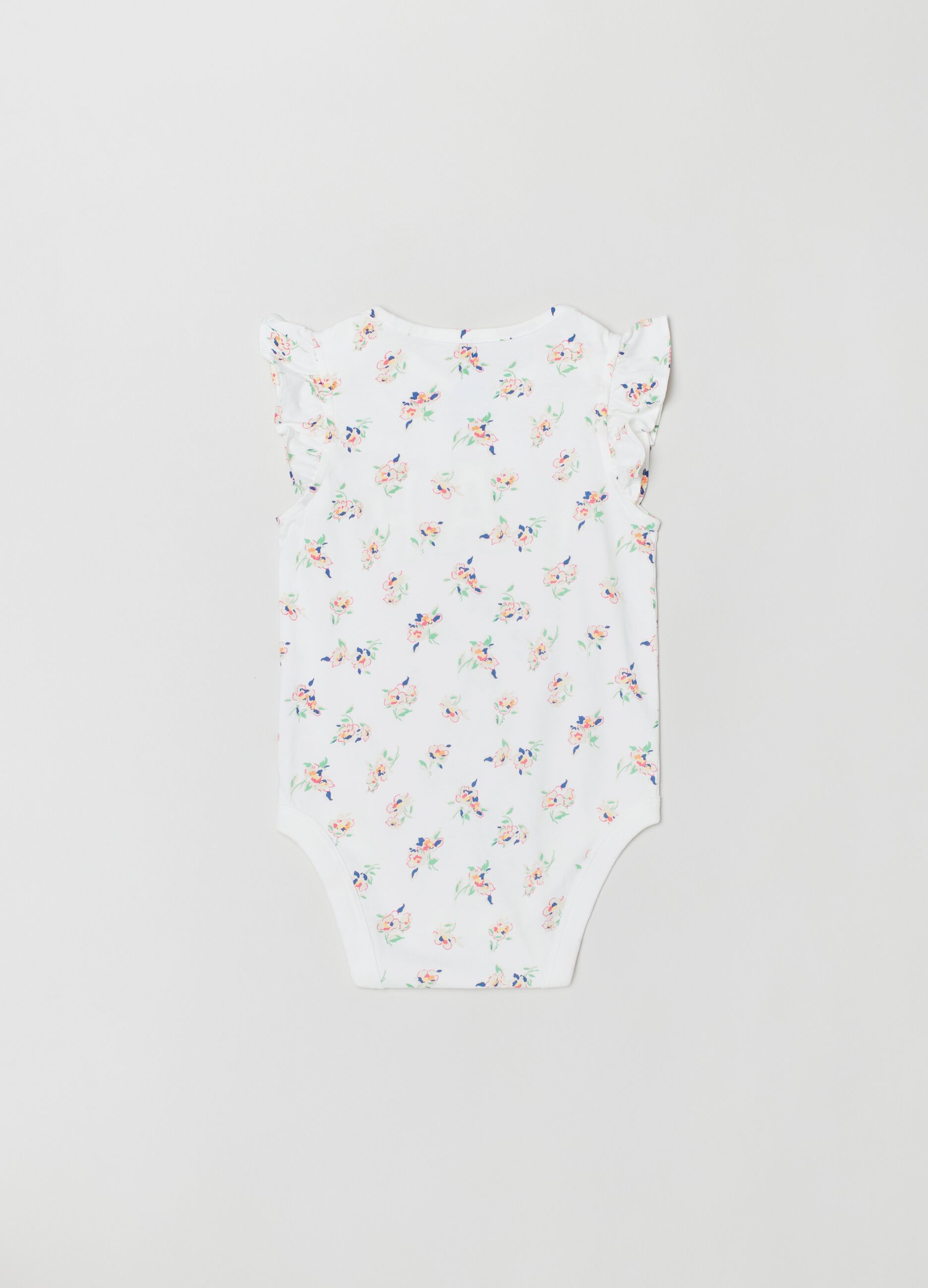 Sleeveless bodysuit with ruffles and logo patch