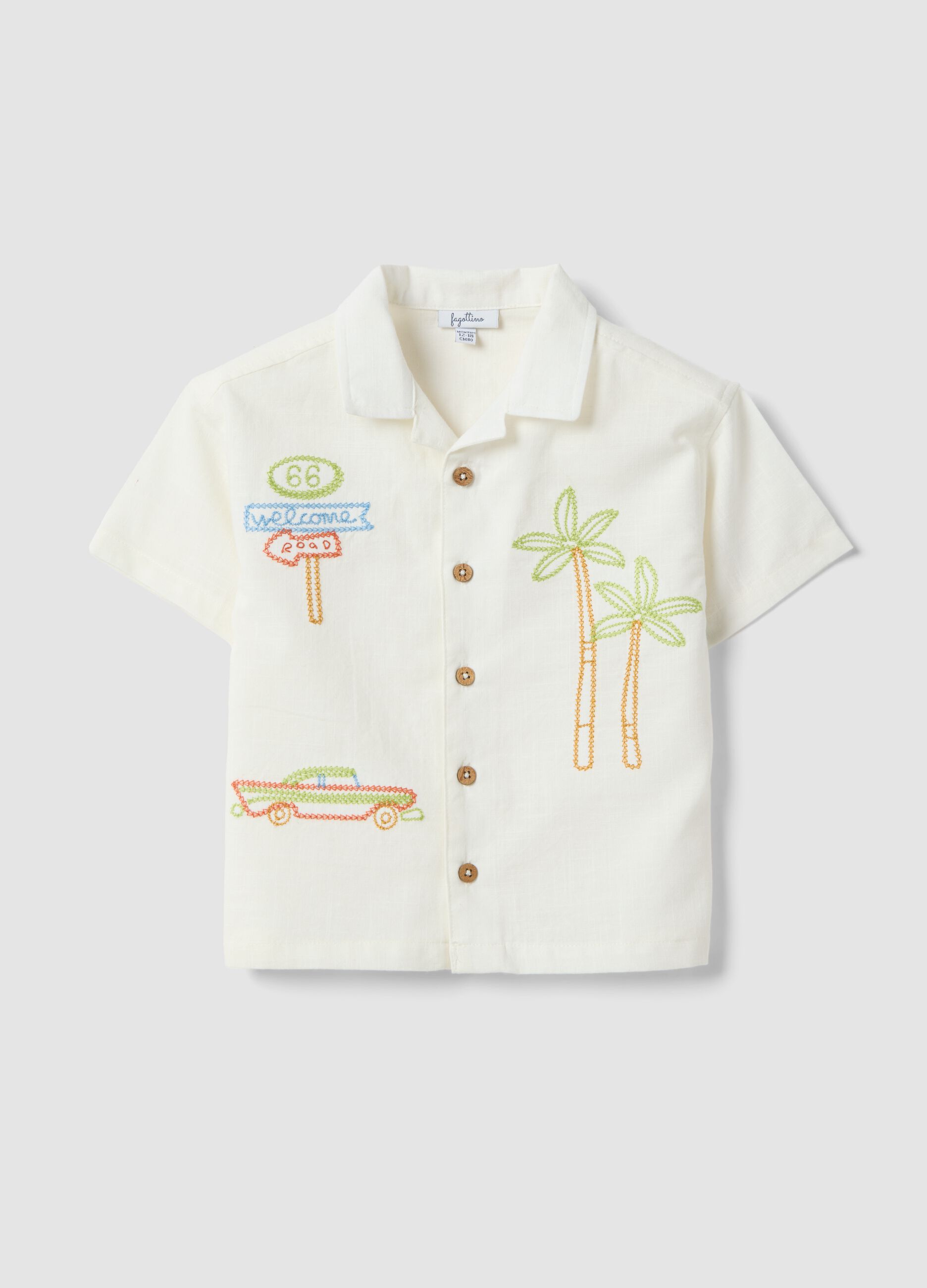 White pure cotton boys&rsquo; shirt with oversized fit and embroidery