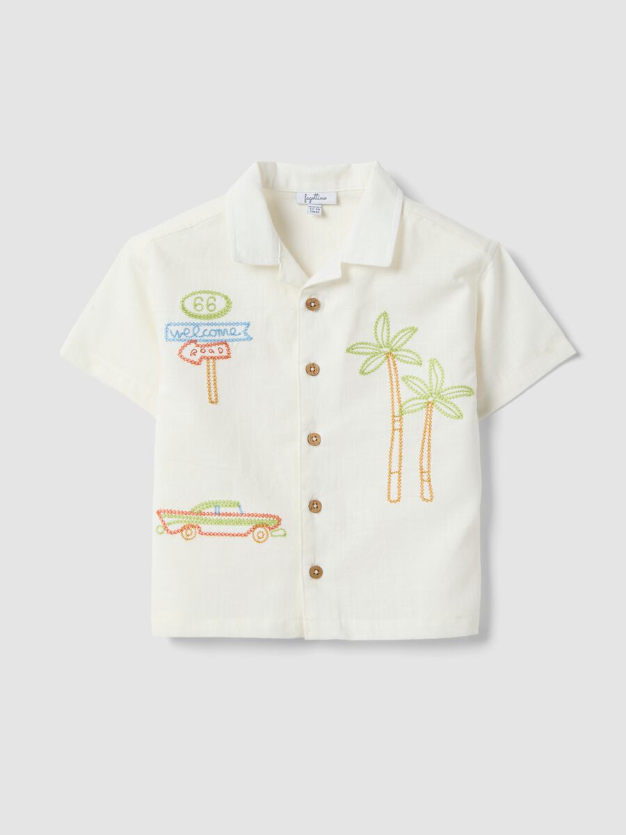 White pure cotton boys&rsquo; shirt with oversized fit and embroidery_0