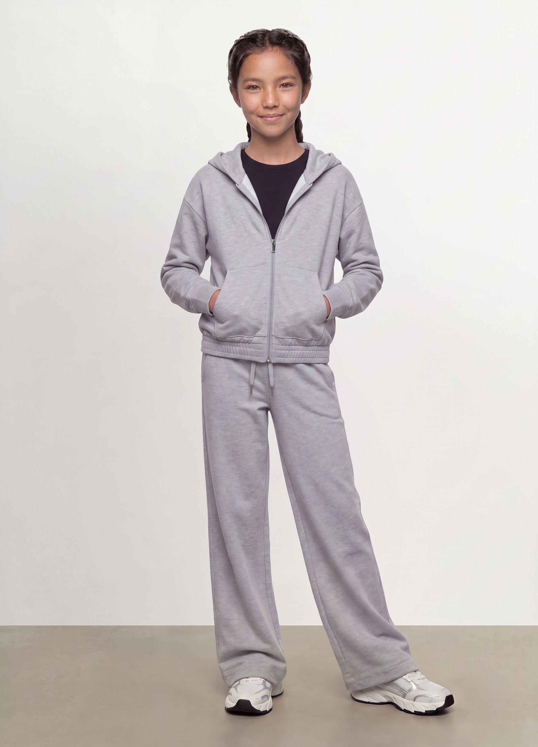 Girls&rsquo; grey culotte trousers in pure organic cotton