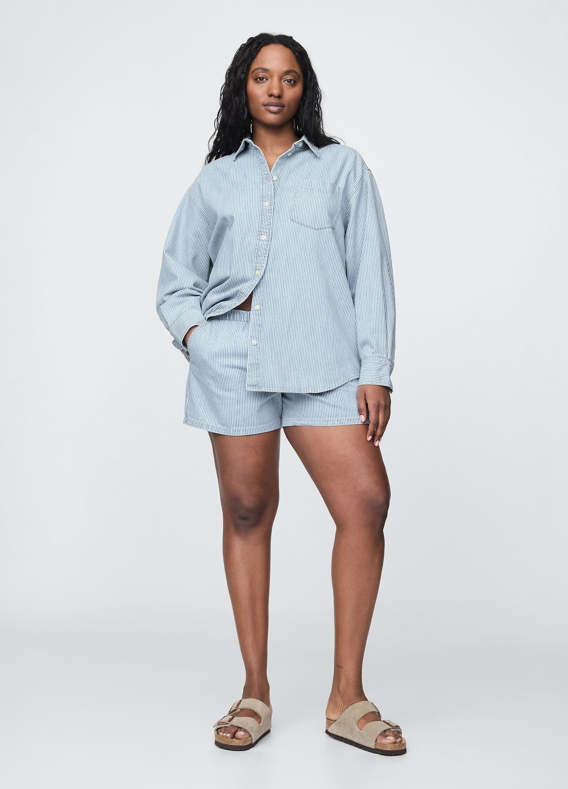 Blue Striped Denim Shorts