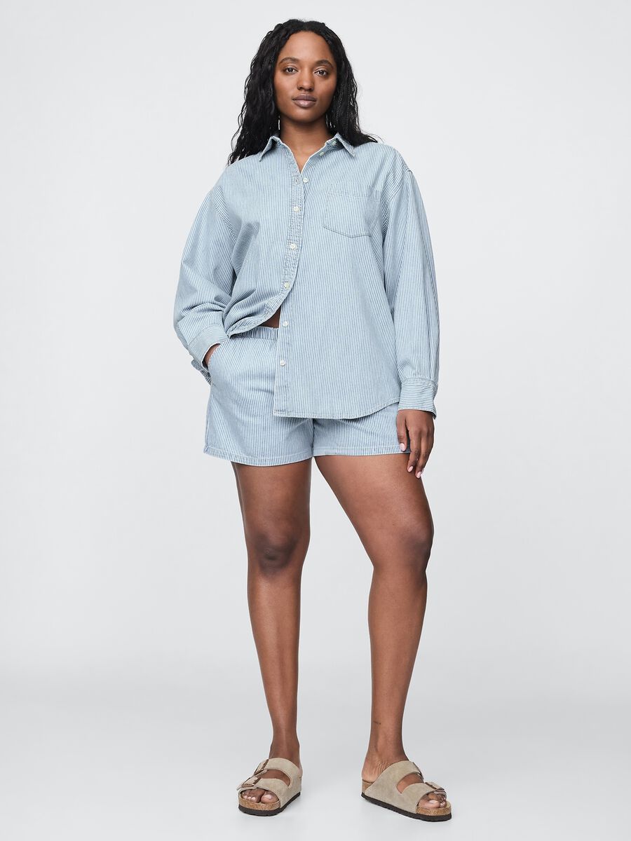 Shorts a righe in denim azzurro_4