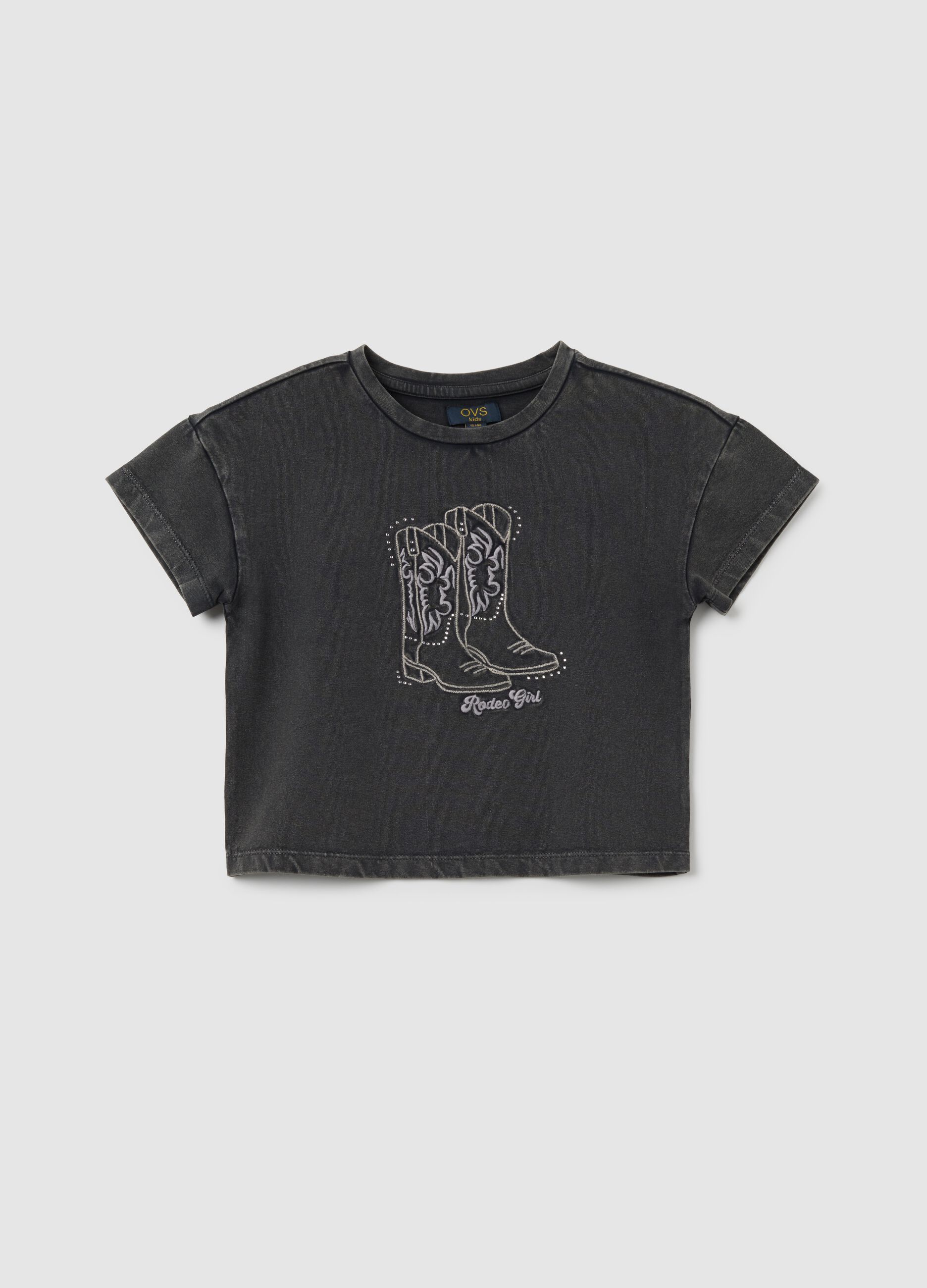 Girls' grey stretch cotton t-shirt