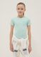 Blue fitted cotton stretch T-shirt for girls with embroidery_0