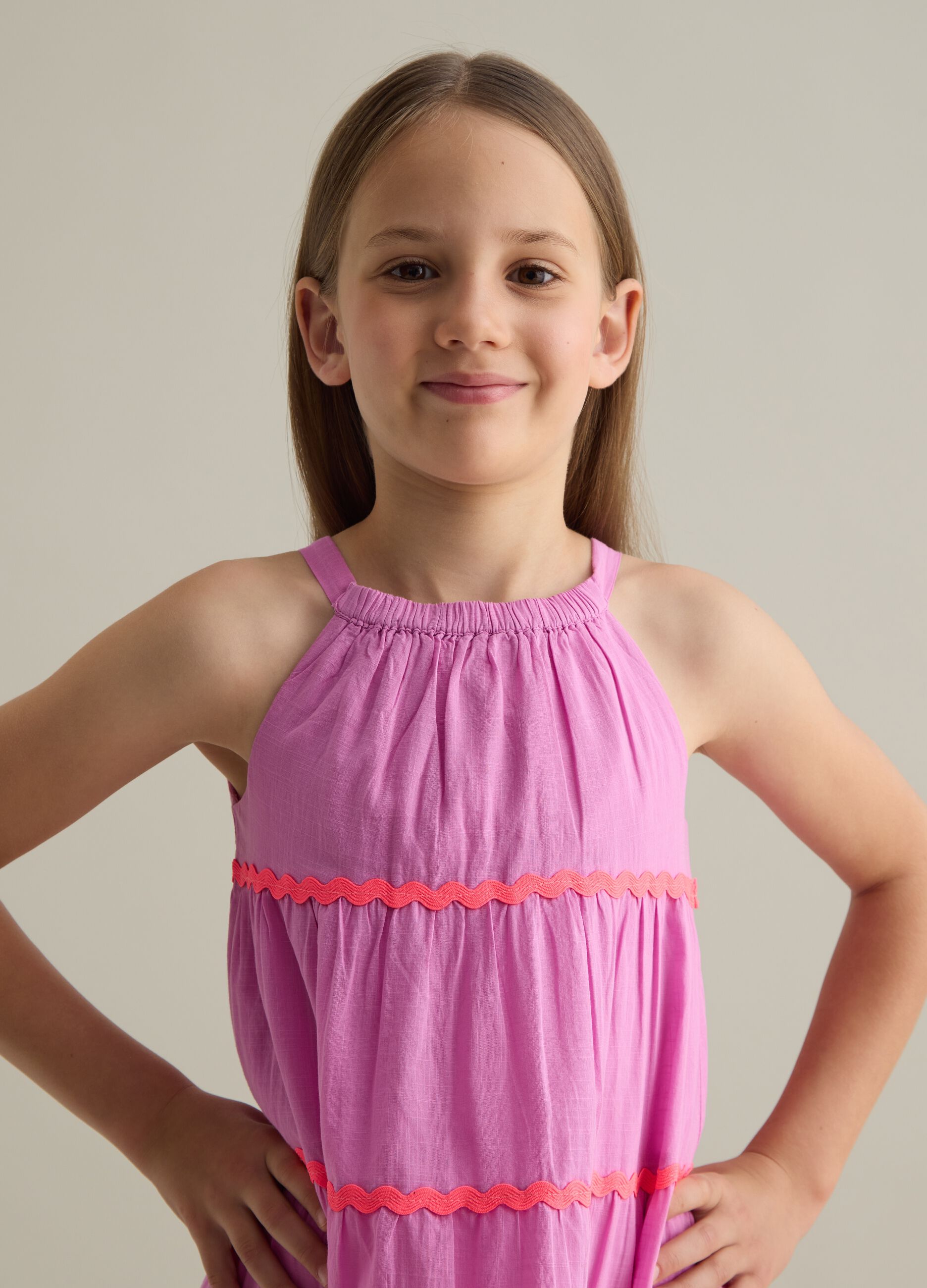 Multicolour cotton baby dress with regular fit and layered ruffles